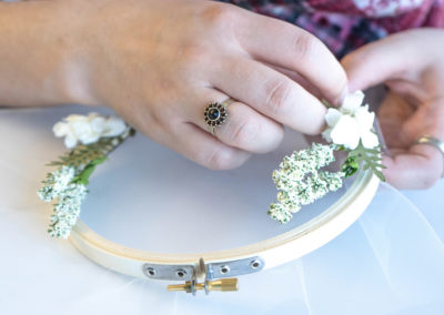 setting flowers in embroidery hoop