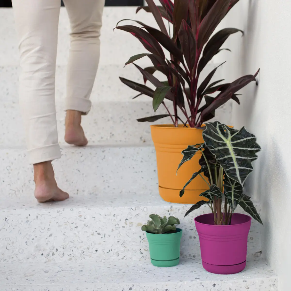Bloem Saturn 12 Round Resin Planter with Snap-in Saucer for Indoor and